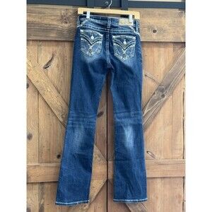 Miss Me Jeans Womens 26 Boot Cut Embellished Pockets Dark Wash Distressed Denim